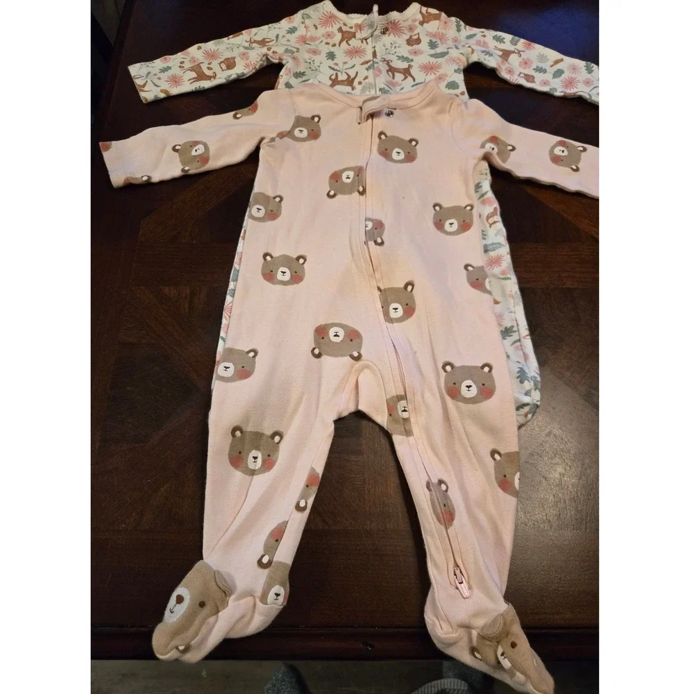 Carters Baby Girl 9M Bundle 3pc Footed Sleepers Deer‎ Bear Hooded Thermal Romper